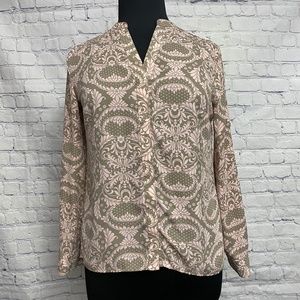 NY & Co khaki and pink button down blouse